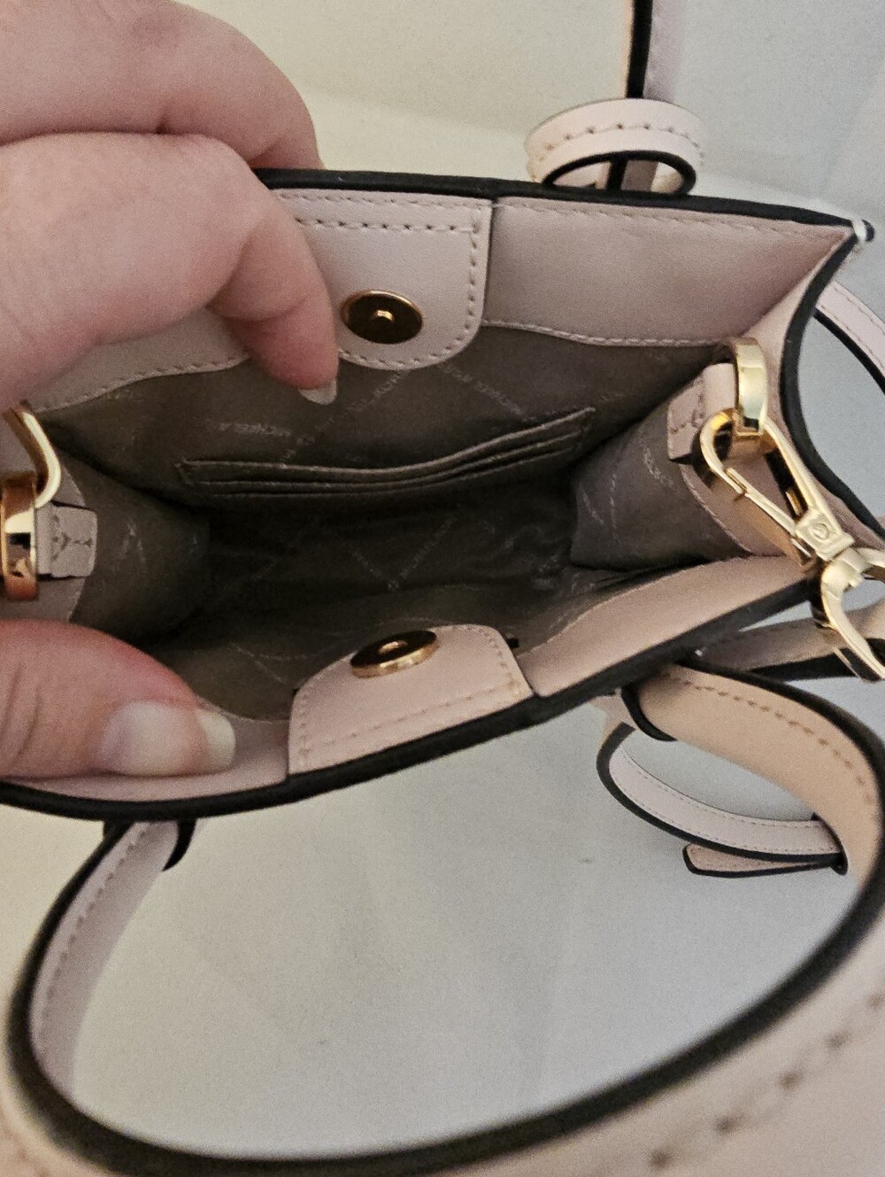 Michael Kors Cream and Pink Signature Mini Crossbody Tote - Picture 9 of 9